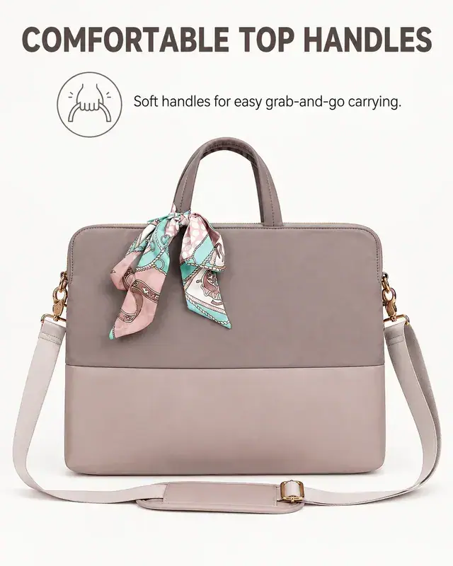 Stylish Laptop Bag with Crossbody Strap & Decorative Silk Scarf — 40×5.5×29 cm — construction detail 2