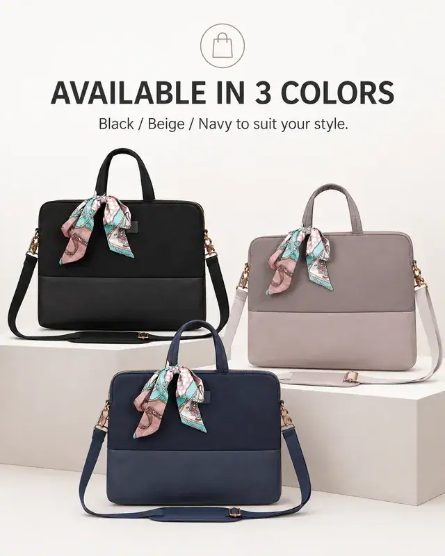 Stylish Laptop Bag with Crossbody Strap & Decorative Silk Scarf — 40×5.5×29 cm — construction detail 4