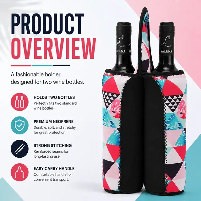 Stylish Neoprene Wine Bottle Holder for Two Bottles with Handles (11.5*39.4cm, Neoprene) — construction detail 1