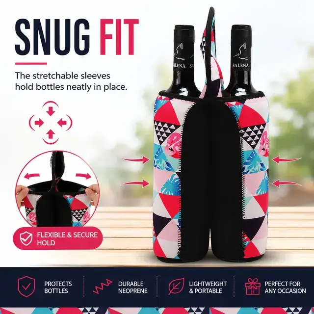 Stylish Neoprene Wine Bottle Holder for Two Bottles with Handles (11.5*39.4cm, Neoprene) — construction detail 2