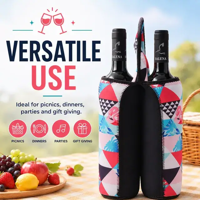 Stylish Neoprene Wine Bottle Holder for Two Bottles with Handles (11.5*39.4cm, Neoprene) — construction detail 3