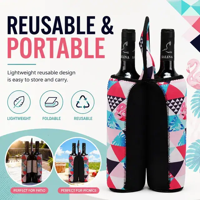 Stylish Neoprene Wine Bottle Holder for Two Bottles with Handles (11.5*39.4cm, Neoprene) — construction detail 4