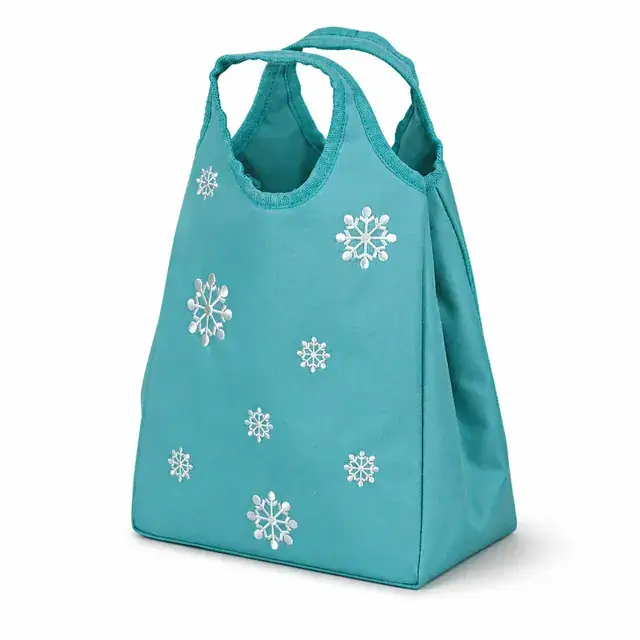 Teal Insulated Lunch Bag with Snowflake Embroidery Design (600D Polyester, 22x12x26cm) — product view