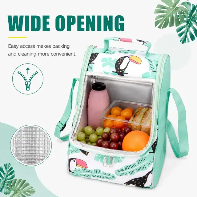Toucan Print Insulated Lunch Bag with Adjustable Strap (Polyester, 22x15.5x34cm) — construction detail 2