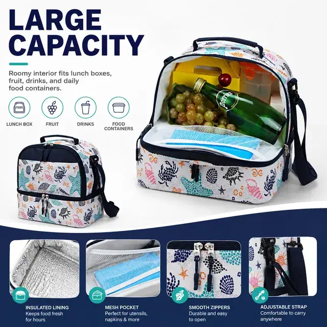 Travel Picnic Lunch Cooler Bag - Insulated Thermal Food Bag (Microfiber & 600D Polyester, 26x16x25cm) — construction detail 3