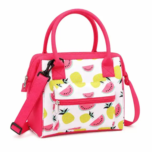Watermelon and Pineapple Print Insulated Lunch Bag with Strap — product view