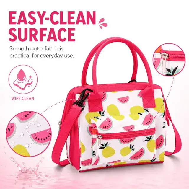 Watermelon and Pineapple Print Insulated Lunch Bag with Strap — construction detail 3
